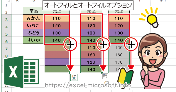 オートフィル 連続データ と通常コピーの切り替え Excelの使い方