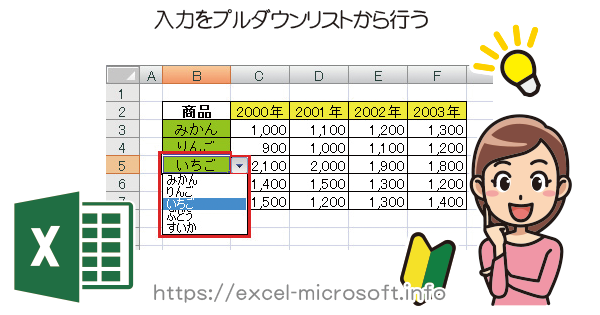 入力をプルダウンのリストから行う｜Excelの使い方