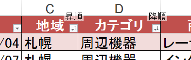 フィルターをオンにしていた場合,並び替えのキー項目のアイコンが変わる